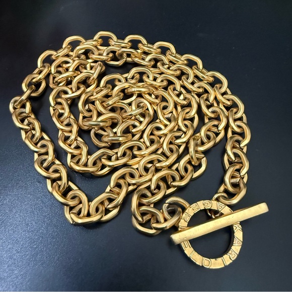 Vintage KARL LAGERFELD Gold-tone Chunky Chain Toggle Necklace 36” Long 144g. - Picture 4 of 15
